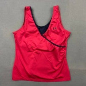 Under Armour Womens Athletic Tank Top Shelf Bra Red Blue Heat Gear Large V Neck